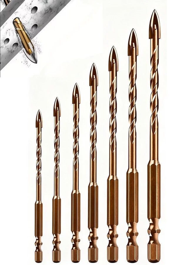 Obtheleg 7pcs Hex Shank Masonry Drill Bit Set, High Impact Power Drill Bits Set, Carbide Tip Drill Bits for Concrete, Tile, Brick, Plastic, Cement (3mm-12mm) - Image 1
